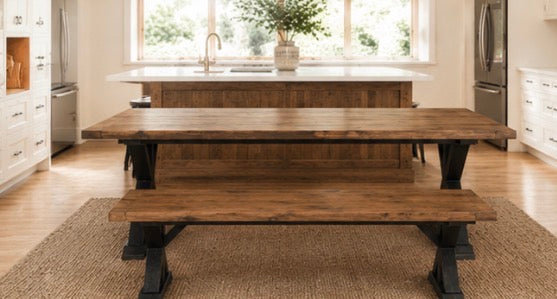 Farmhouse Table - Post X Trestle | Reclaimed Wood Kitchen And Dining Room Tables | Custom Amish Made Furniture