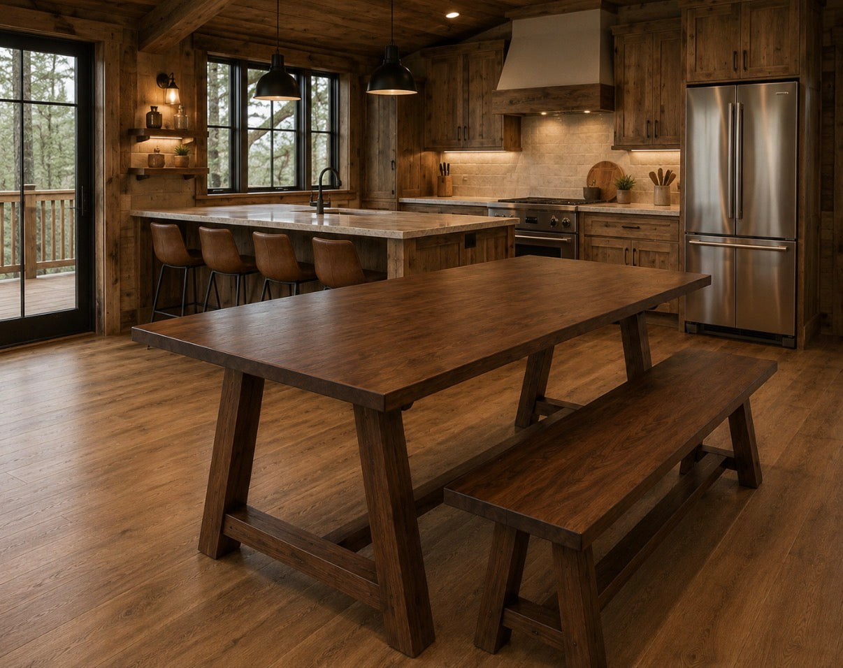Black Walnut A Frame Trestle Table | Amish Made Modern Farmhouse Inspired Table | Lancaster County, PA