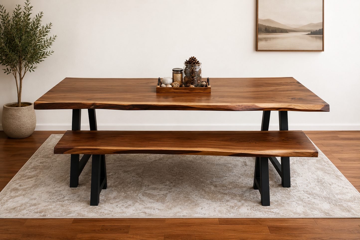 Live Edge Black Walnut Dining Table | Modern Farmhouse Live Edge Handcrafted Amish Made Kitchen Table