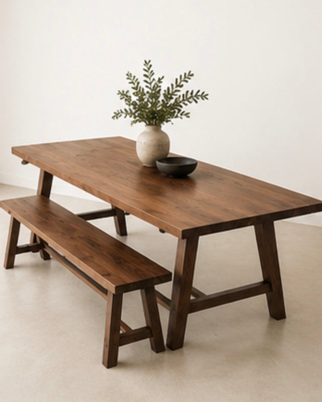 Black Walnut A Frame Trestle Table | Amish Made Modern Farmhouse Inspired Table | Lancaster County, PA