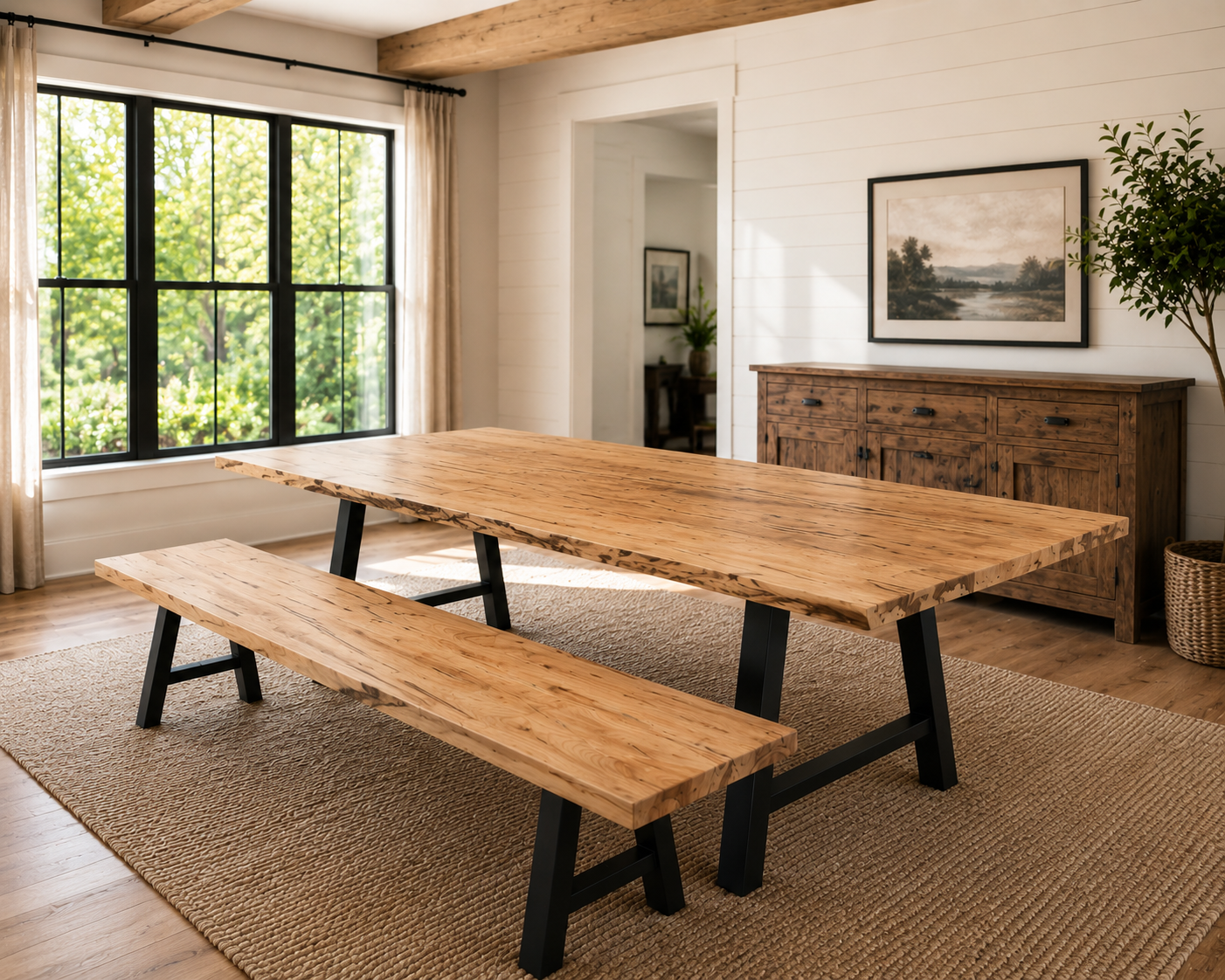 Live Edge Wormy Maple Table | Solid Wood Custom Made Table | Modern Farmhouse Kitchen And Dining Room