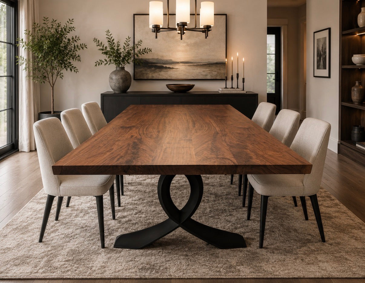 Live Edge Black Walnut Dining Table | Modern Farmhouse Live Edge Handcrafted Amish Made Kitchen Table