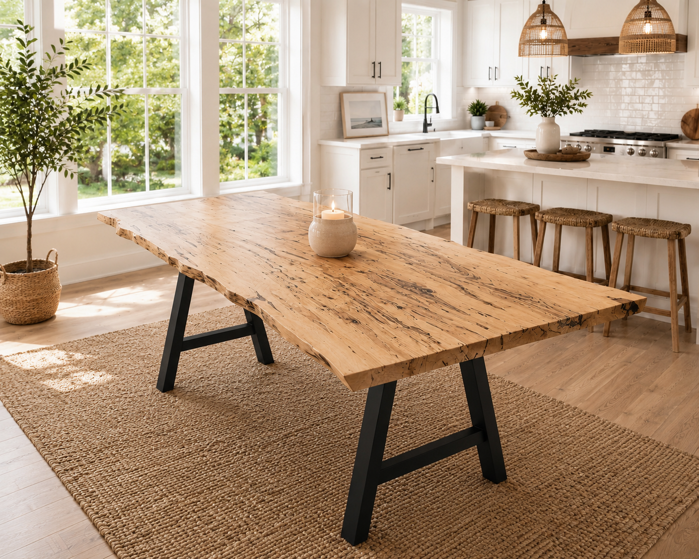 Live Edge Wormy Maple Table | Solid Wood Custom Made Table | Modern Farmhouse Kitchen And Dining Room
