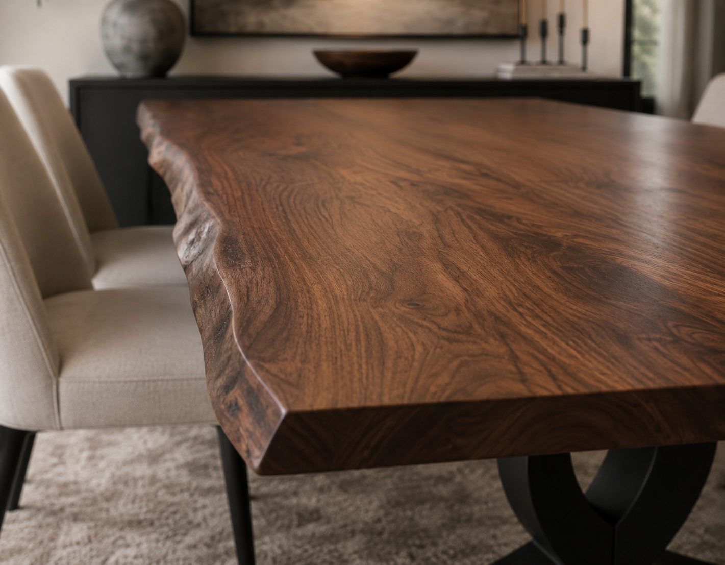Live Edge Black Walnut Dining Table | Modern Farmhouse Live Edge Handcrafted Amish Made Kitchen Table