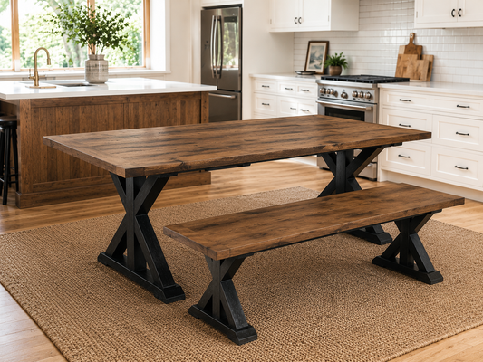 Farmhouse Table - Post X Trestle | Reclaimed Wood Kitchen And Dining Room Tables | Custom Amish Made Furniture