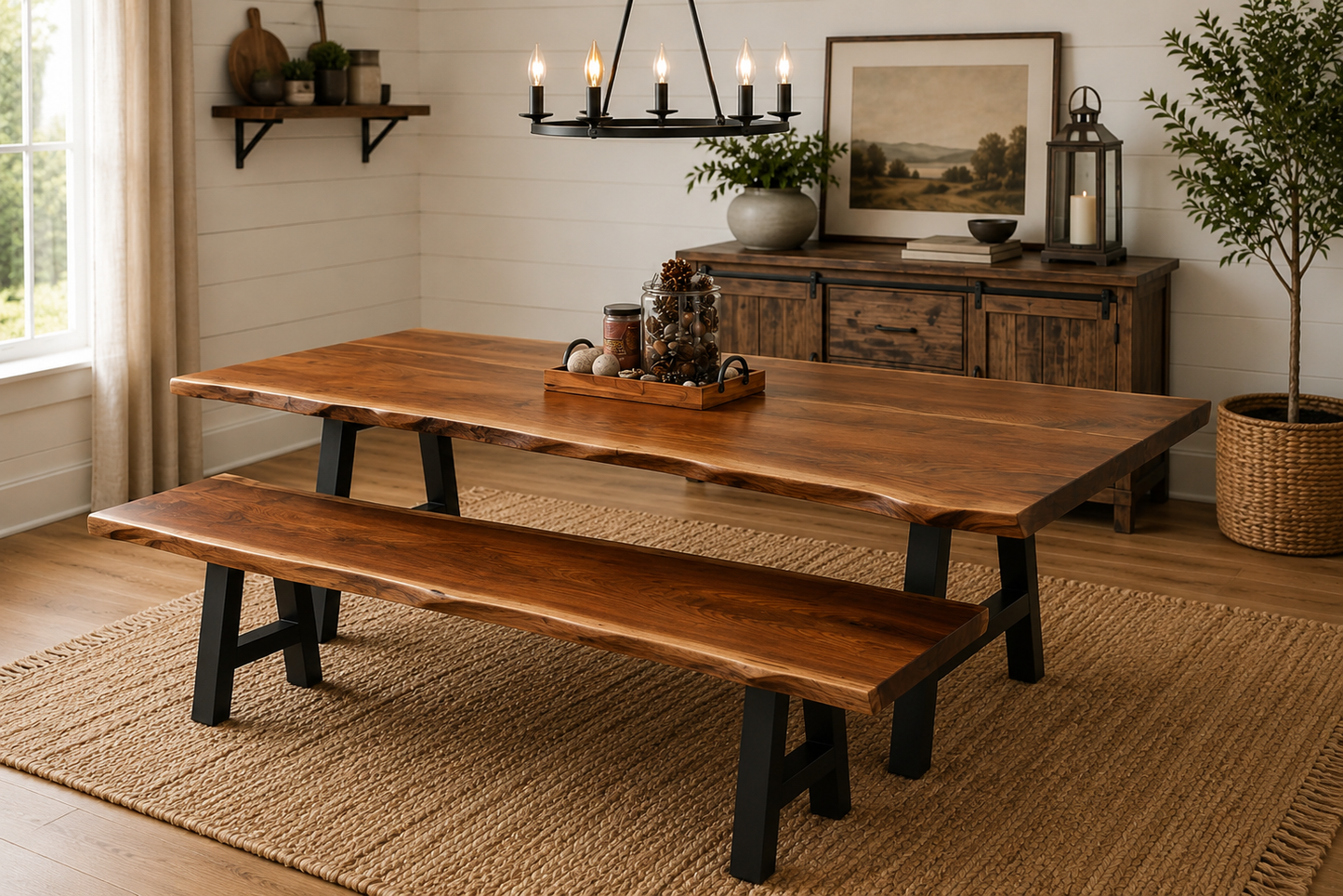 Live Edge Black Walnut Dining Table | Modern Farmhouse Live Edge Handcrafted Amish Made Kitchen Table