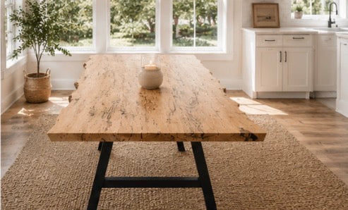 Live Edge Wormy Maple Table | Solid Wood Custom Made Table | Modern Farmhouse Kitchen And Dining Room