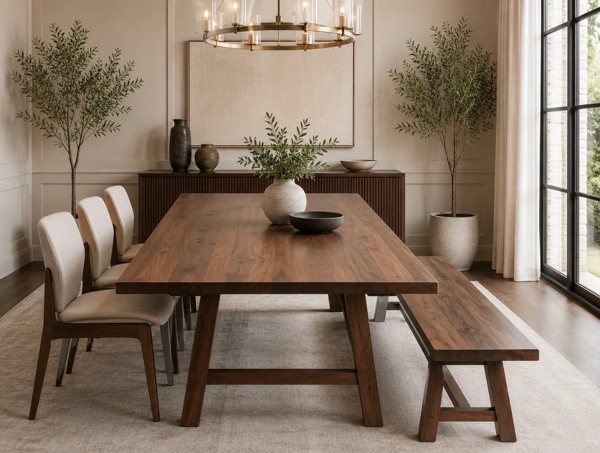 Black Walnut A Frame Trestle Table | Amish Made Modern Farmhouse Inspired Table | Lancaster County, PA