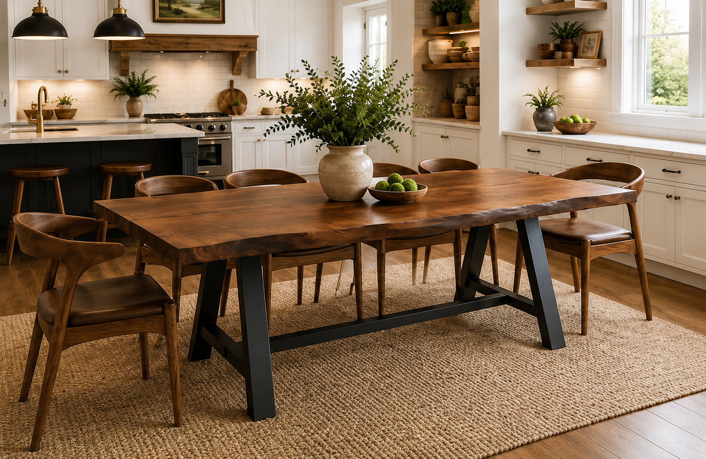 Live Edge Black Walnut Dining Table | Modern Farmhouse Live Edge Handcrafted Amish Made Kitchen Table