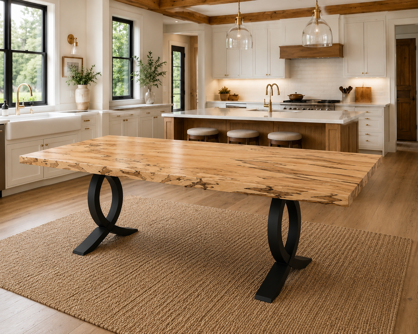 Live Edge Wormy Maple Table | Solid Wood Custom Made Table | Modern Farmhouse Kitchen And Dining Room