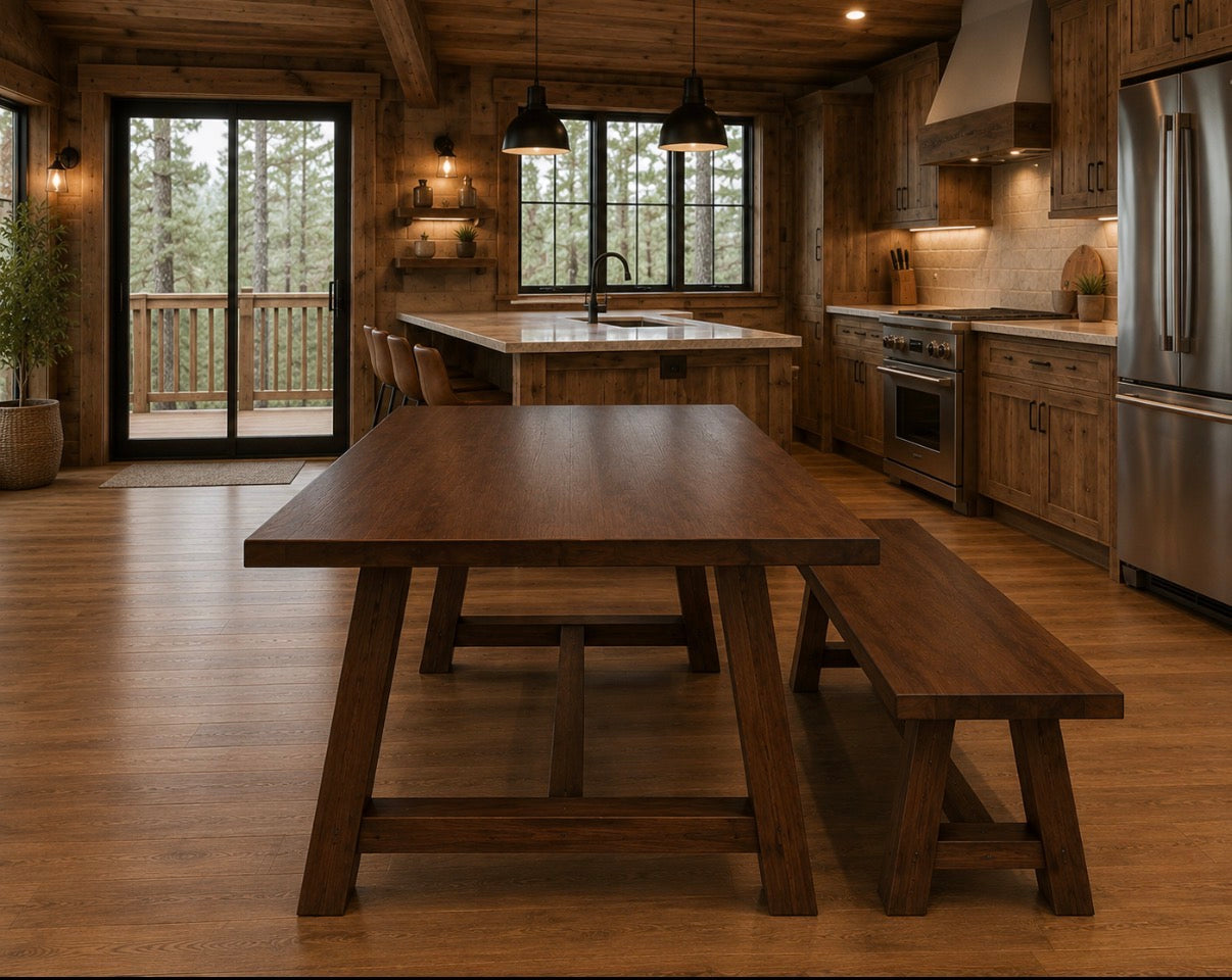 Black Walnut A Frame Trestle Table | Amish Made Modern Farmhouse Inspired Table | Lancaster County, PA