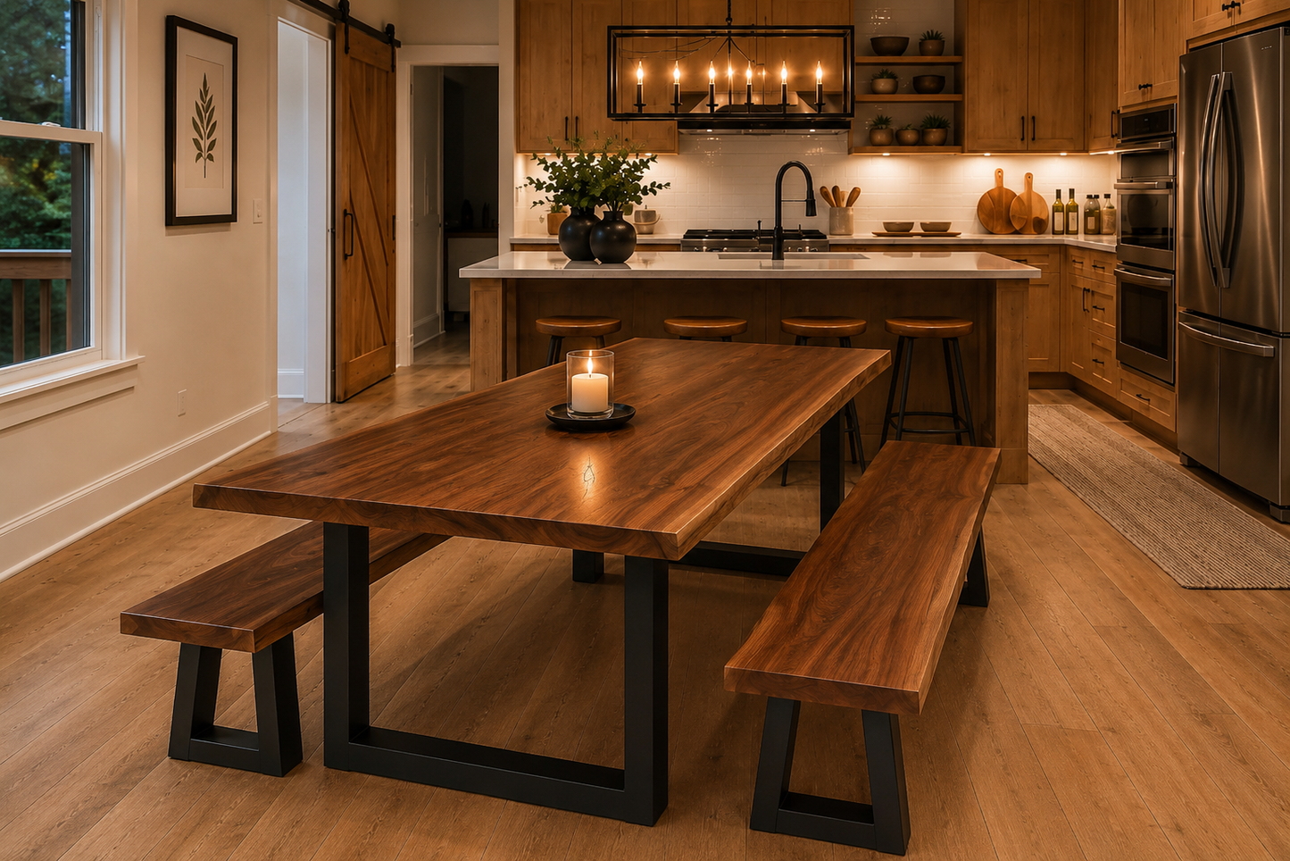 Live Edge Black Walnut Dining Table | Modern Farmhouse Live Edge Handcrafted Amish Made Kitchen Table