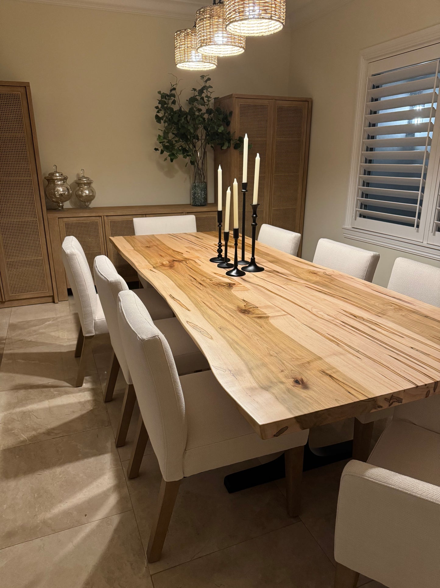 Live Edge Wormy Maple Table | Solid Wood Custom Made Table | Modern Farmhouse Kitchen And Dining Room