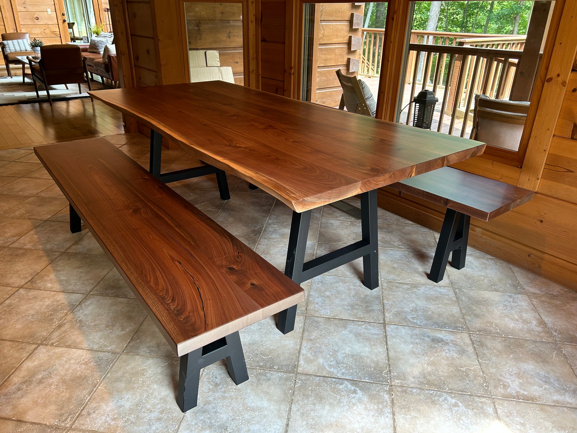 Walnut table discount and bench