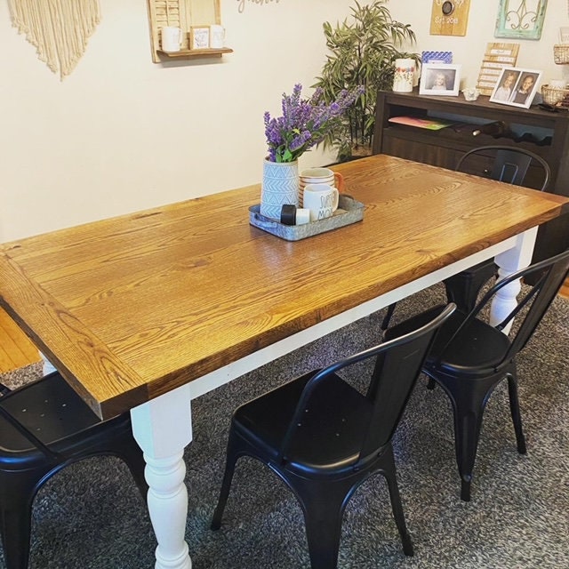 Amish Made Farmhouse Dining And Kitchen Tables, Turned Legs, Thick Solid Wood Tops, Oak, Maple Or Cherry Tops