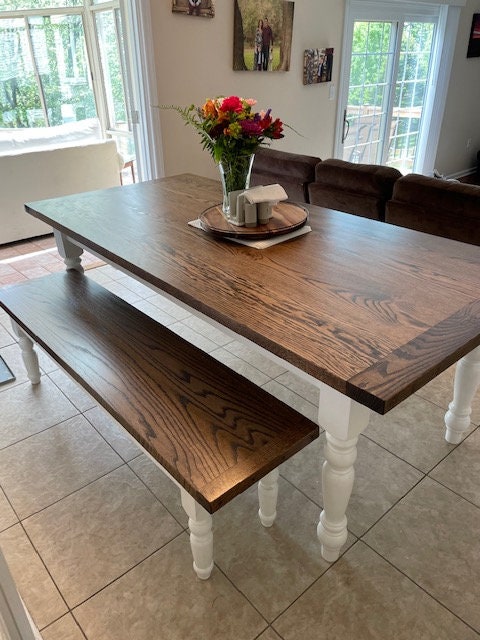 Amish Made Farmhouse Dining And Kitchen Tables, Turned Legs, Thick Solid Wood Tops, Oak, Maple Or Cherry Tops