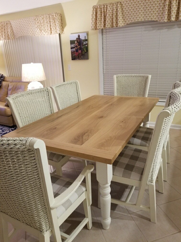 Amish Made Farmhouse Dining And Kitchen Tables, Turned Legs, Thick Solid Wood Tops, Oak, Maple Or Cherry Tops