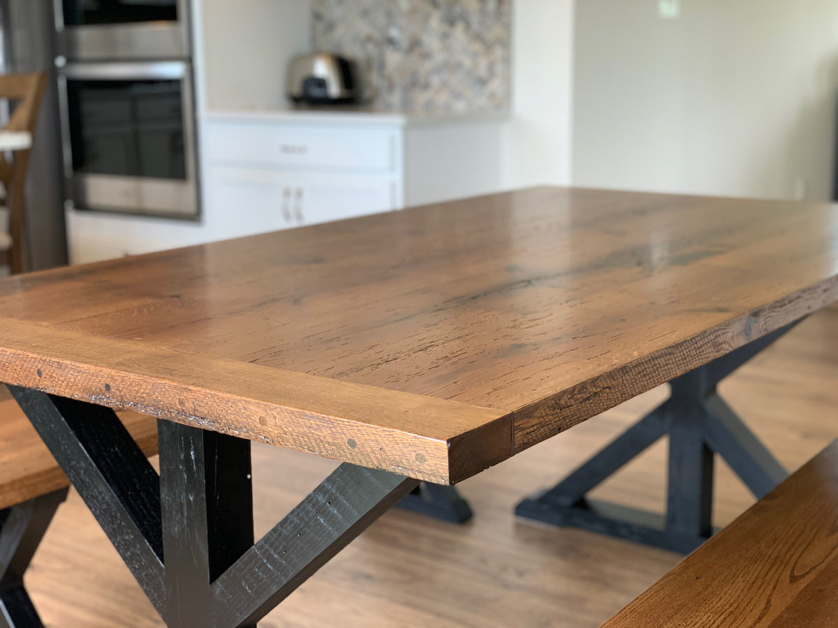 Table Post Design Farmhouse Table - Post X Trestle | Reclaimed Wood Kitchen And Dining R ...